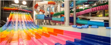 Colorful water slides in the water park, ready for rides