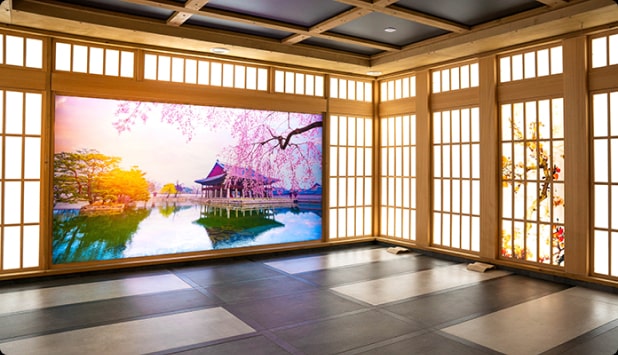 Room with calming Japanese-style decor